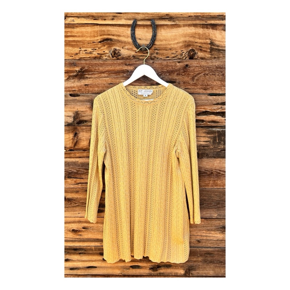 ST. JOHN | Collection Evening Knit Gold Metallic Long Sleeve Marie Gray M